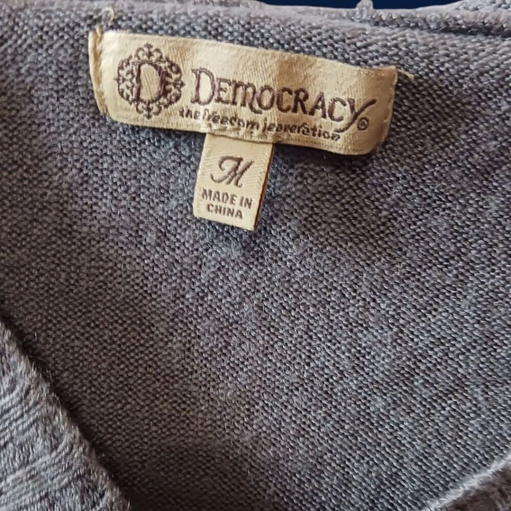 Democracy Vtg Hooded Knit Pullover Sweater W/ Kangaroo Pocket Gray Medium - Picture 3 of 9